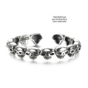 925 Sterling Silver 4mm Open Adjustable Skull Ring Skulls Band Sizes 5 6 7 8 9